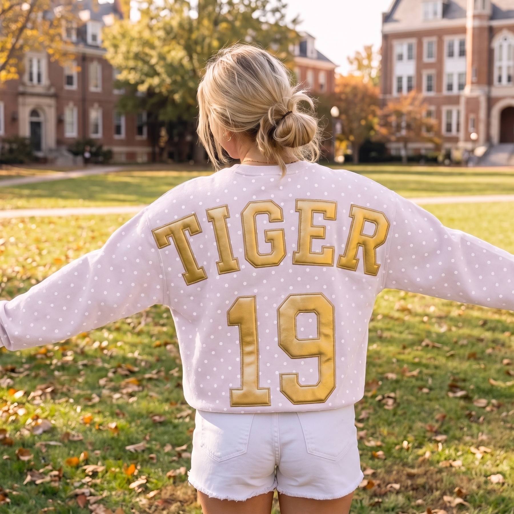 Custom Metallic Puff Football Polka Dot Sweatshirt Personalized Team Name and Number | Game Day Wear