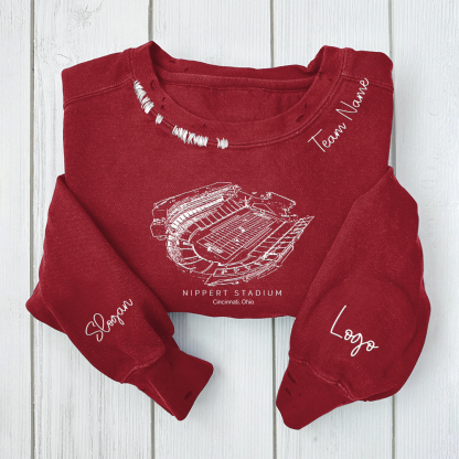 Nippert Stadium - Cincinnati Bearcats football Unisex Distressed Monogram Collar Sleeve Embroidery Chain Stitch Sweatshirt