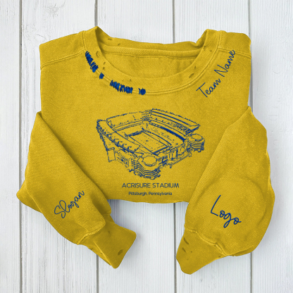 Acrisure Stadium - Pittsburgh Panthers football Unisex Distressed Monogram Collar Sleeve Embroidery Chain Stitch Sweatshirt