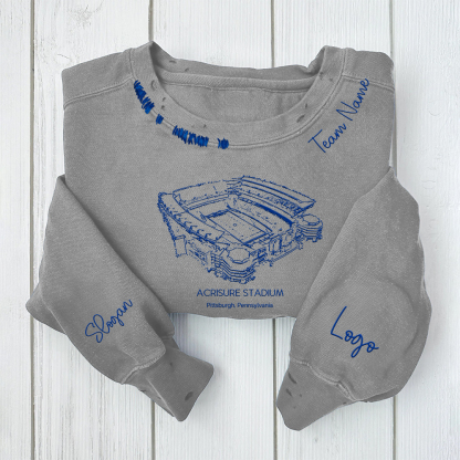 Acrisure Stadium - Pittsburgh Panthers football Unisex Distressed Monogram Collar Sleeve Embroidery Chain Stitch Sweatshirt