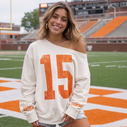 Custom Vintage Varsity Number or Letter Sport Team Off The Shoulder Sweatshirt, Game Day Wear