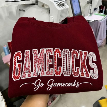 Custom South Carolina Gamecocks Patchwork Fabric Embroidered Sweatshirt, Personalized Floral Varsity College Sweatshirt