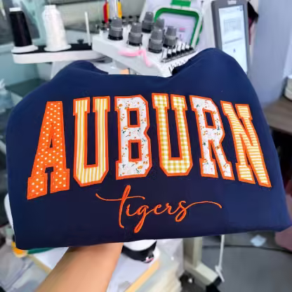 Custom Patchwork Embroidered Sweatshirt, Floral Varsity Crewneck, Personalized College Sweatshirt, Custom Applique Pullover