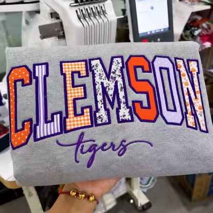 Custom Patchwork Embroidered Sweatshirt, Floral Varsity Crewneck, Personalized College Sweatshirt, Custom Applique Pullover