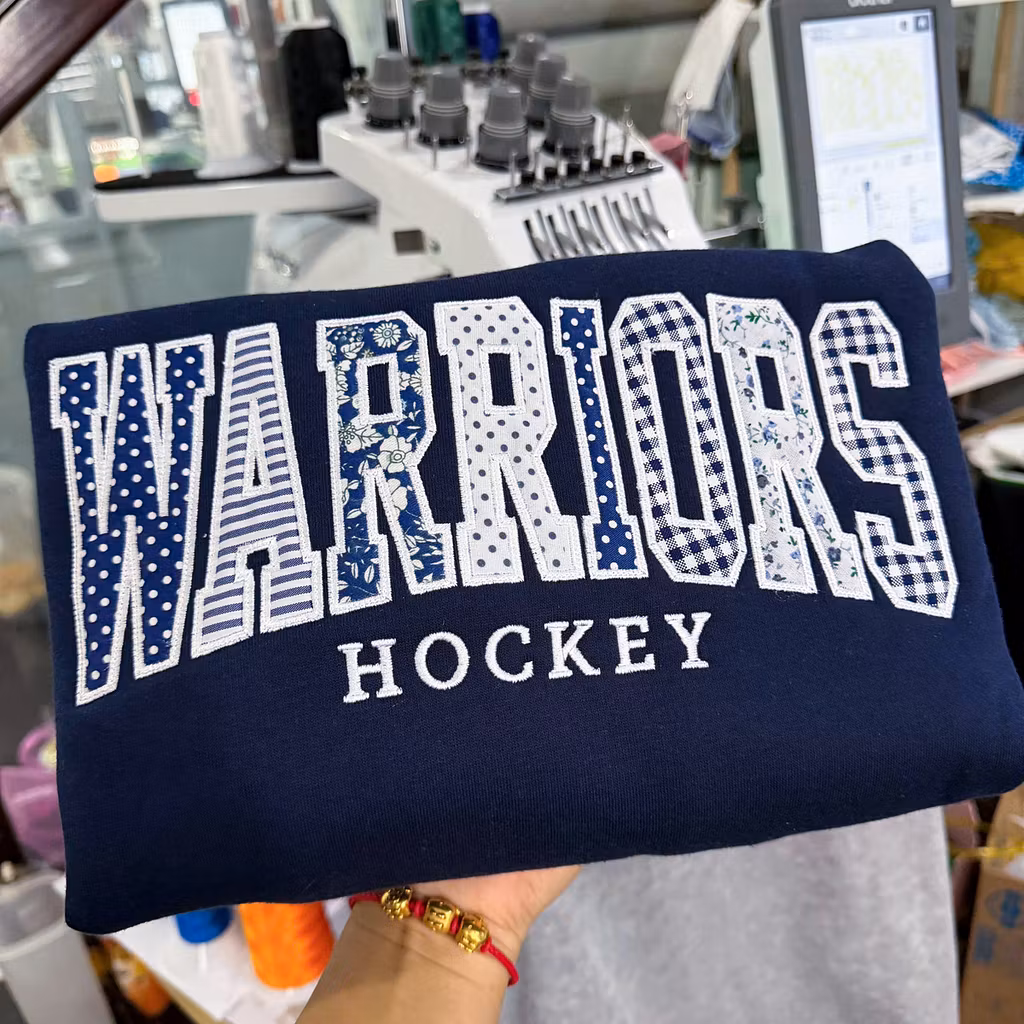 Custom Patchwork Embroidered Sweatshirt, Floral Varsity Crewneck, Personalized College Sweatshirt, Custom Applique Pullover