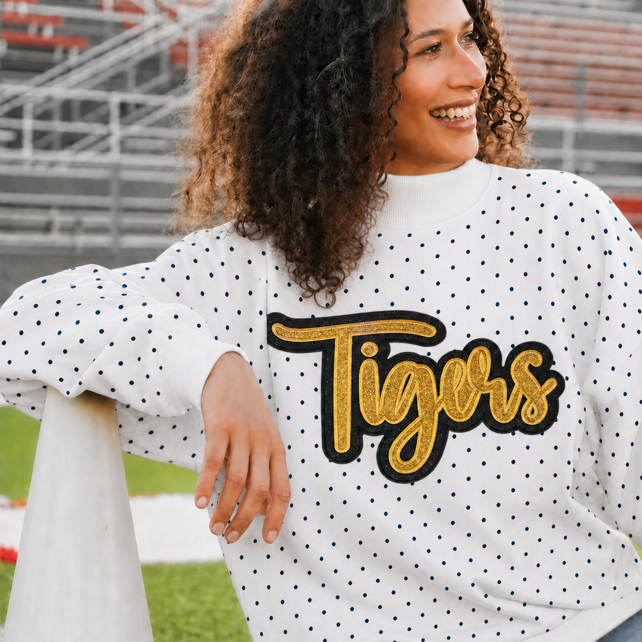 Custom Glitter Team Name Polka Dot Mockneck | Game Day Wear