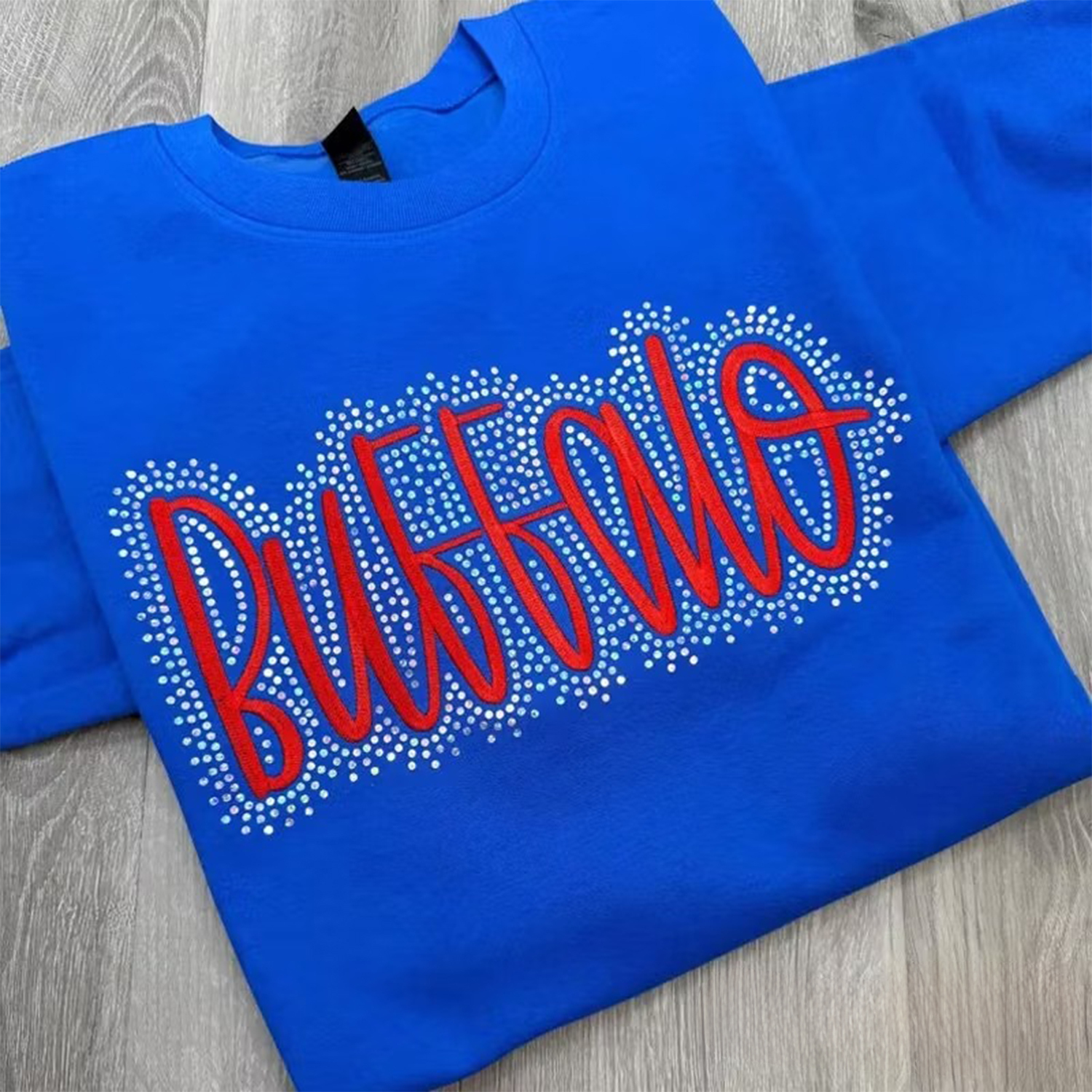 Custom Embroidered Bling Crewneck, School Spirit Sweatshirt Team Name Sweatshirt