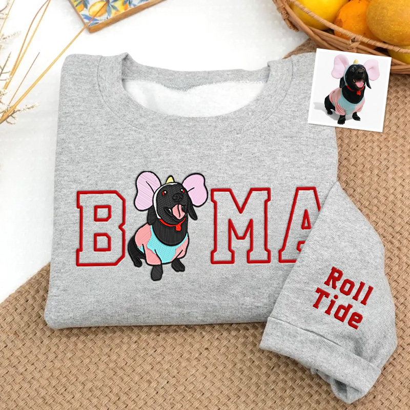 [Copy]Custom College Team Embroidered Sweatshirt – Personalized College Spirit Wear, Pet Protrait Embroidered Sweatshirt, Game Day Outfit