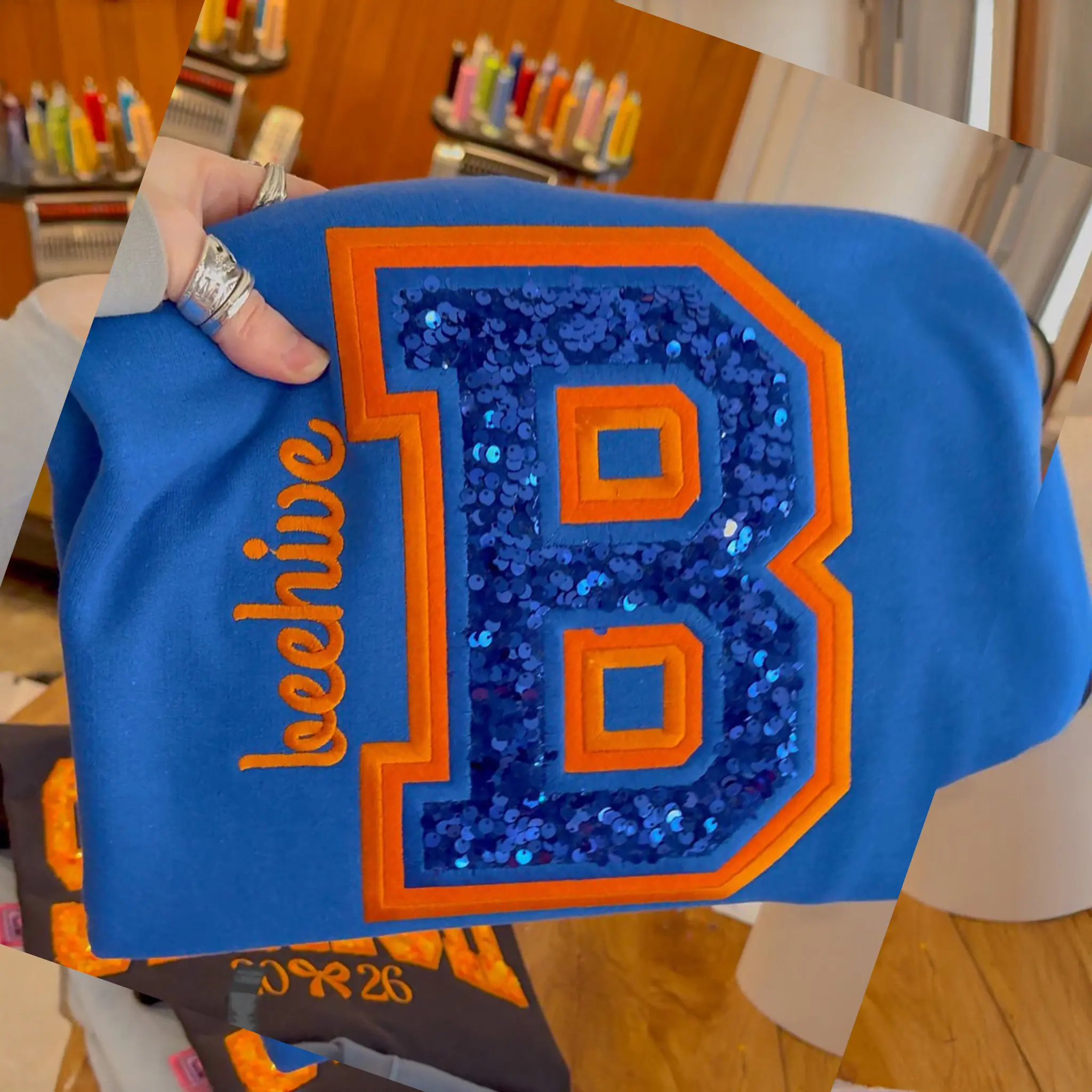 Custom Sequin Varsity Letter Sweatshirt with Multi-Stitched Embroidered Outline - Personalized Sports Fan Gifts