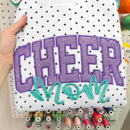 Custom Glitter Embroidered College Cheer Mom Polka Dot Sweatshirt, Gifts for Sports Mom, Game Day Wear
