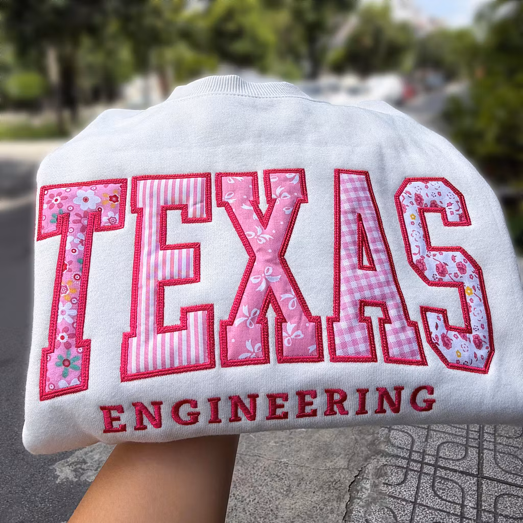 Custom Patchwork Embroidered Sweatshirt, Floral Varsity Crewneck, Personalized College Sweatshirt, Custom Applique Pullover