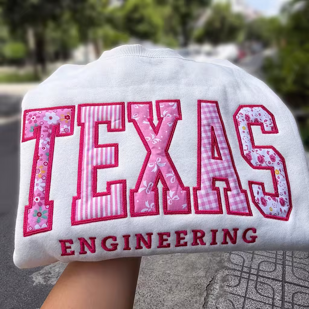 Custom Patchwork Embroidered Sweatshirt, Floral Varsity Crewneck, Personalized College Sweatshirt, Custom Applique Pullover