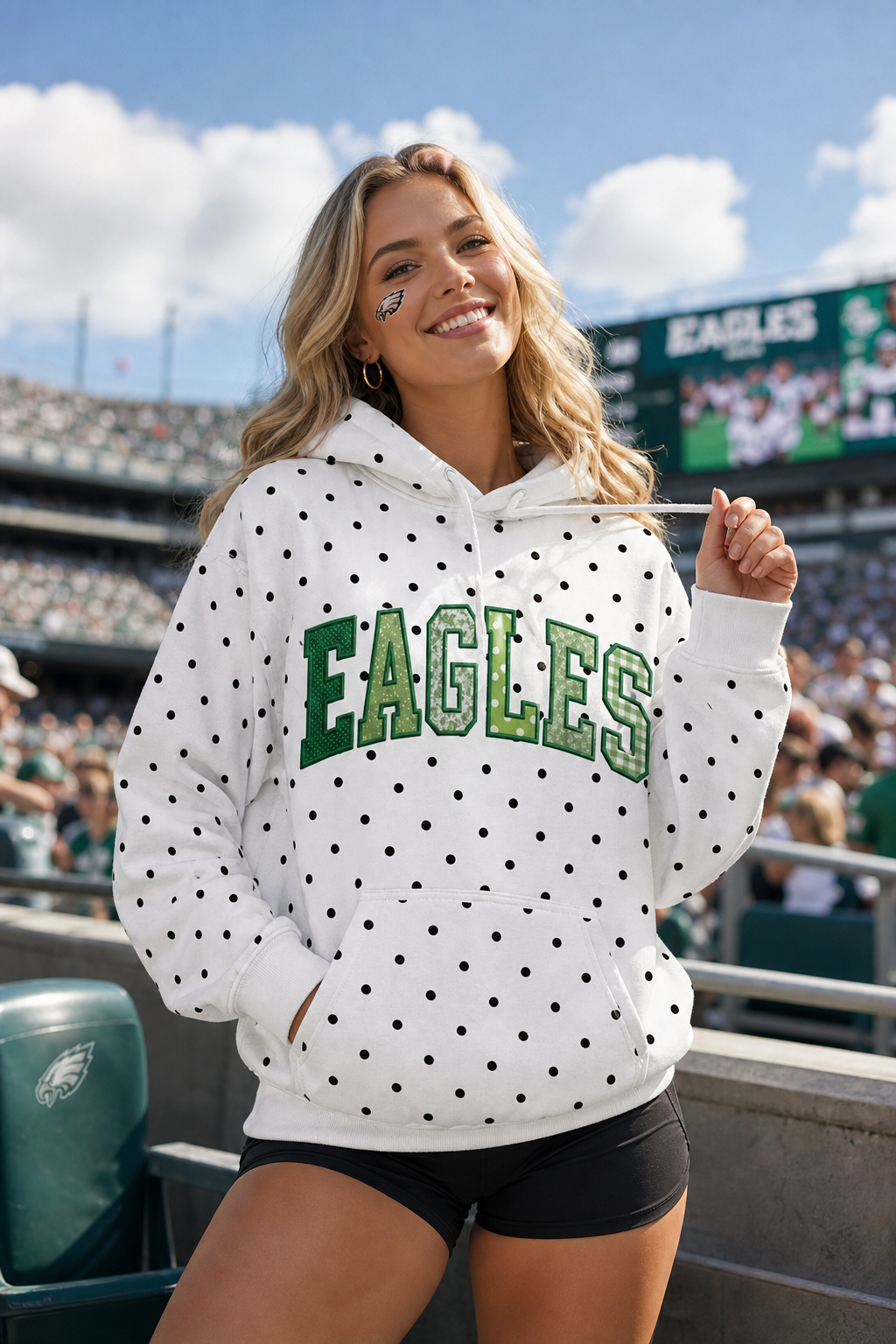 Custom Patchwork Fabric Embroidered Polka Dot Hoodie, Personalized Team and School Name, Game Day Wear