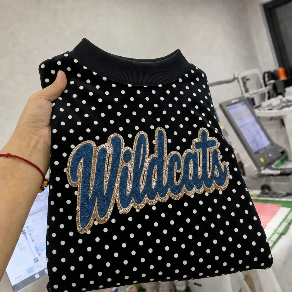Custom Denim Applique Team Name Polka Dot Mockneck Sport Gifts