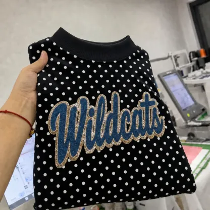 Custom Denim Applique Team Name Polka Dot Mockneck Sport Gifts