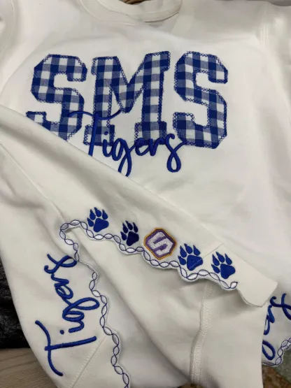 Custom Embroidered Game Day School Team Spirit Sweatshirt, Personalized Mascot Embroidered Crewneck