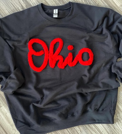 Ohio Pullover, Chenille Embroidered Sweatshirt, Oversized Team Sweatshirt, OH Pullover, School Mascot