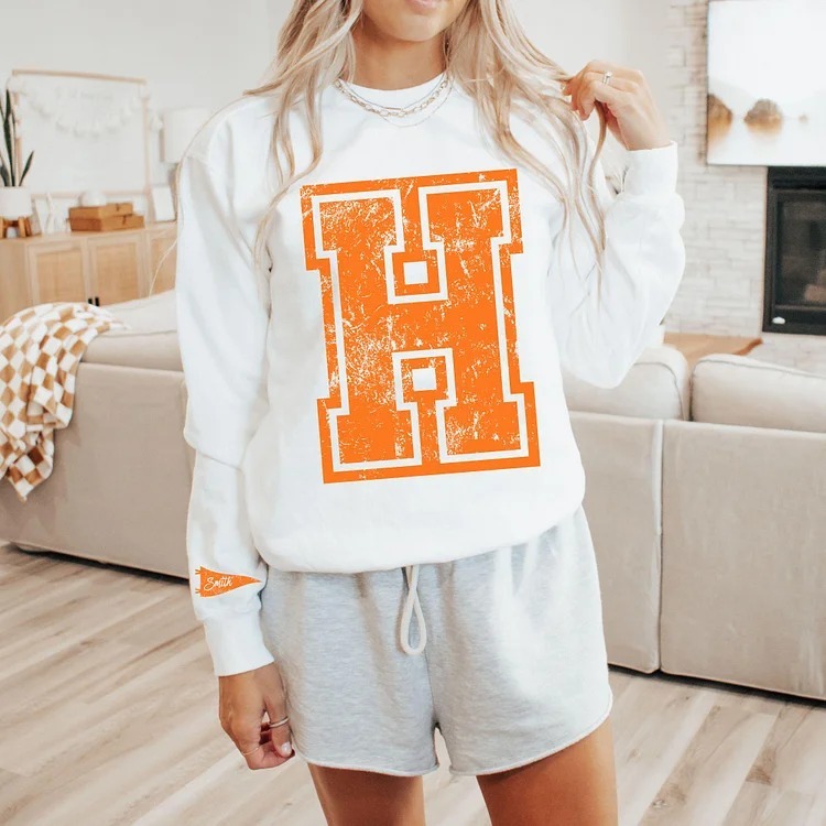 Custom Varsity Letter Sweatshirt - Distressed Giant Number/Letter Sweatshirt 