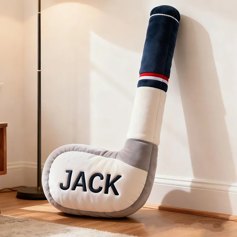 Custom Ice Hockey Stick Pillow With Custom Name For Kids’ Playrooms And Bedrooms