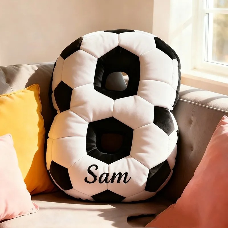 Custom Soccer Ball Number Pillow With Custom Name Design