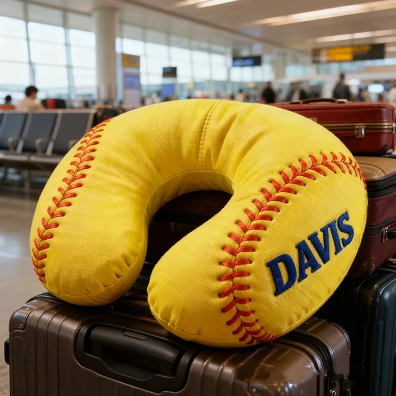 Custom Softball U-Shaped Pillow With Custom Name For Sports Fans And Travelers