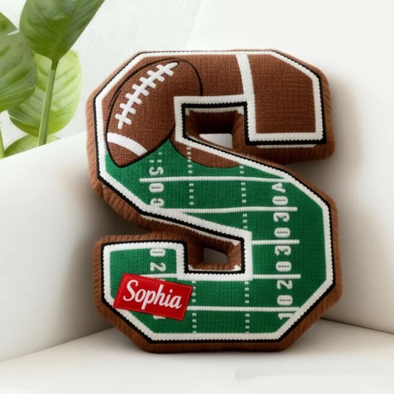 Custom Football Field Initial Pillow With Custom Name For Kids And Sports Fans
