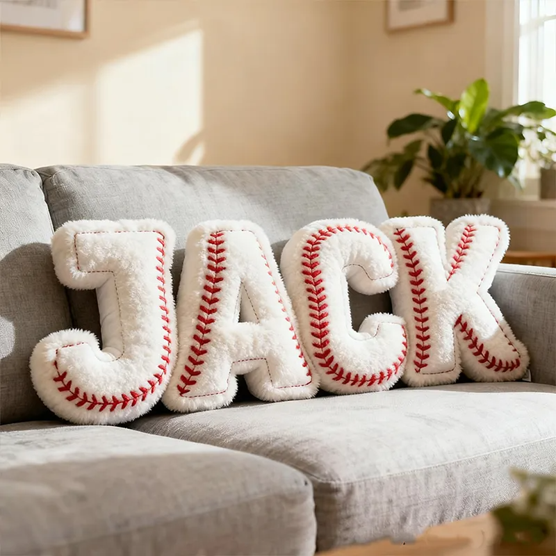 Custom Baseball Themed Letter Print Plush Pillow A Christmas Gift For Baseball Fans