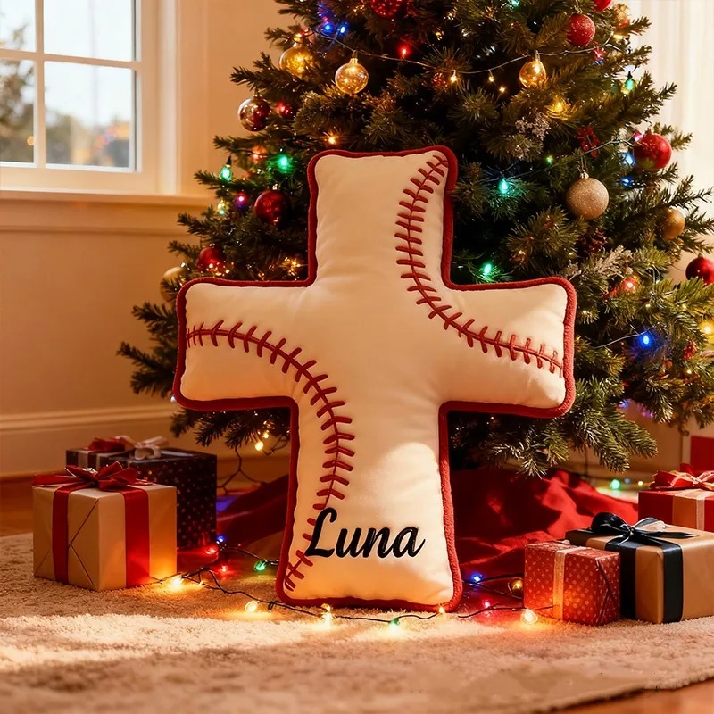 Custom 3d Printed Baseball Cross Pillow, A Religious Gift For Baseball Enthusiasts