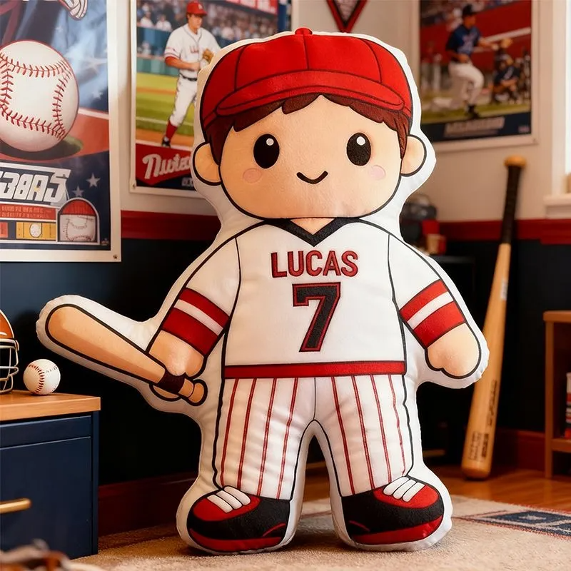 Custom Baseball Player Christmas Pillows, With Customizable Names And Jersey Numbers