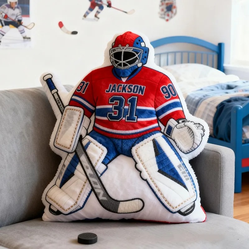 Custom Ice Hockey Goalie-Shaped Pillow With Custom Name And Number For Ice Hockey Fans