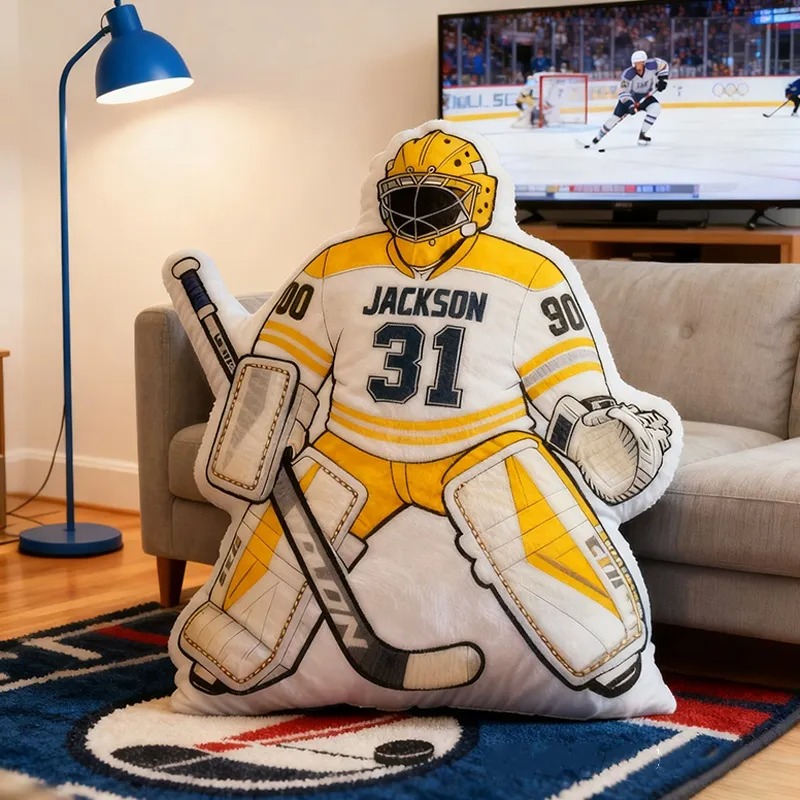 Custom Ice Hockey Goalie-Shaped Pillow With Custom Name And Number For Ice Hockey Fans