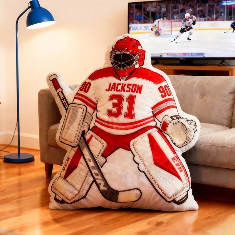 Custom Ice Hockey Goalie-Shaped Pillow With Custom Name And Number For Ice Hockey Fans