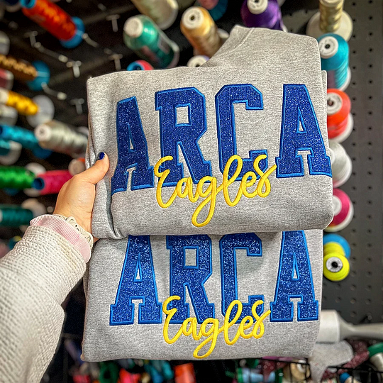 Custom School Glitter Applique Embroidered Sweatshirt