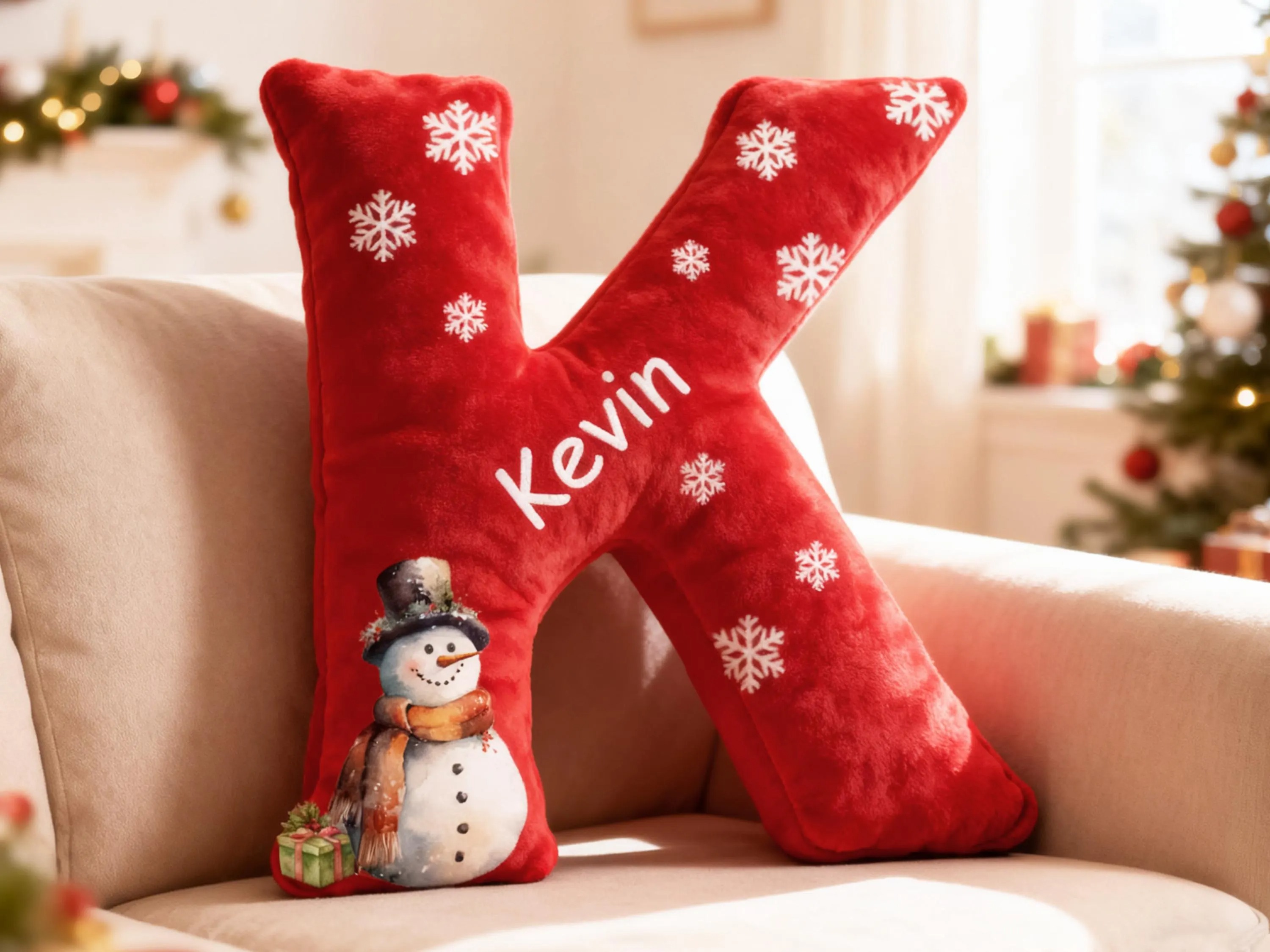 Custom Plush Christmas Letter shaped Pillow with name