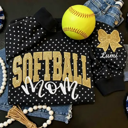 Custom Glitter Embroidered College Cheer Mom Polka Dot Sweatshirt, Gifts for Sports Mom, Game Day Wear