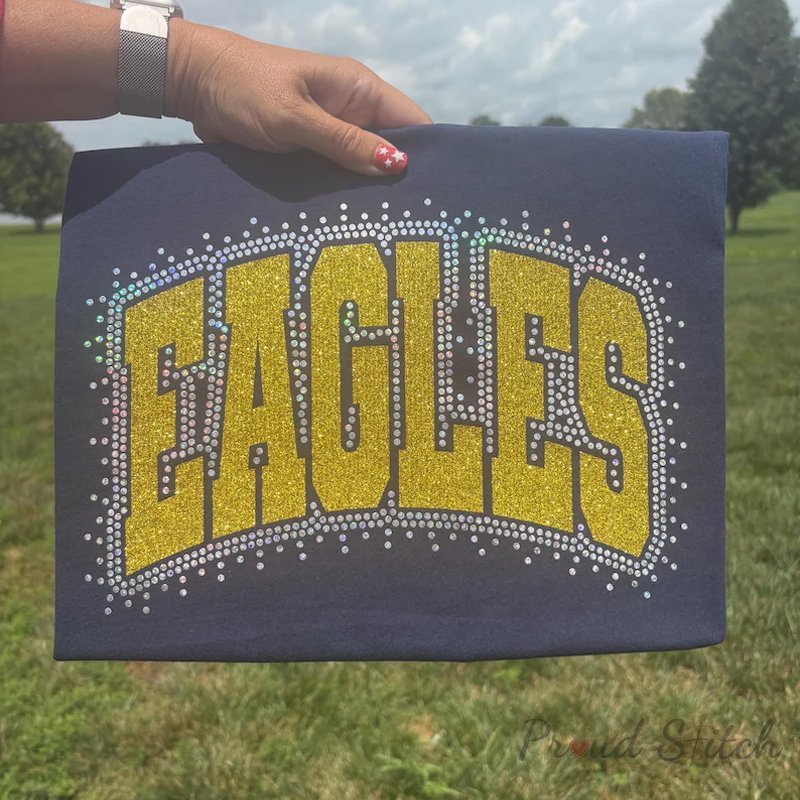 Custom Glitter Varsity Team Mascot Sweatshirt School Spirit Wear Game Day RhineStone Apparel