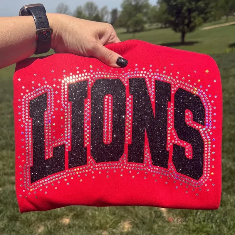 Custom Glitter Varsity Team Mascot Sweatshirt School Spirit Wear Game Day RhineStone Apparel