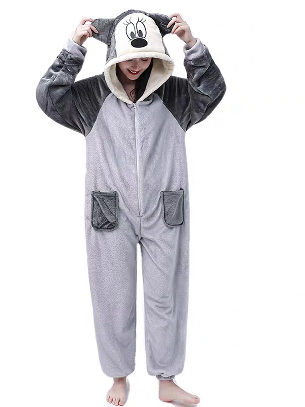 Grey Mickey Kigurumi Onesie Pajamas for Adults