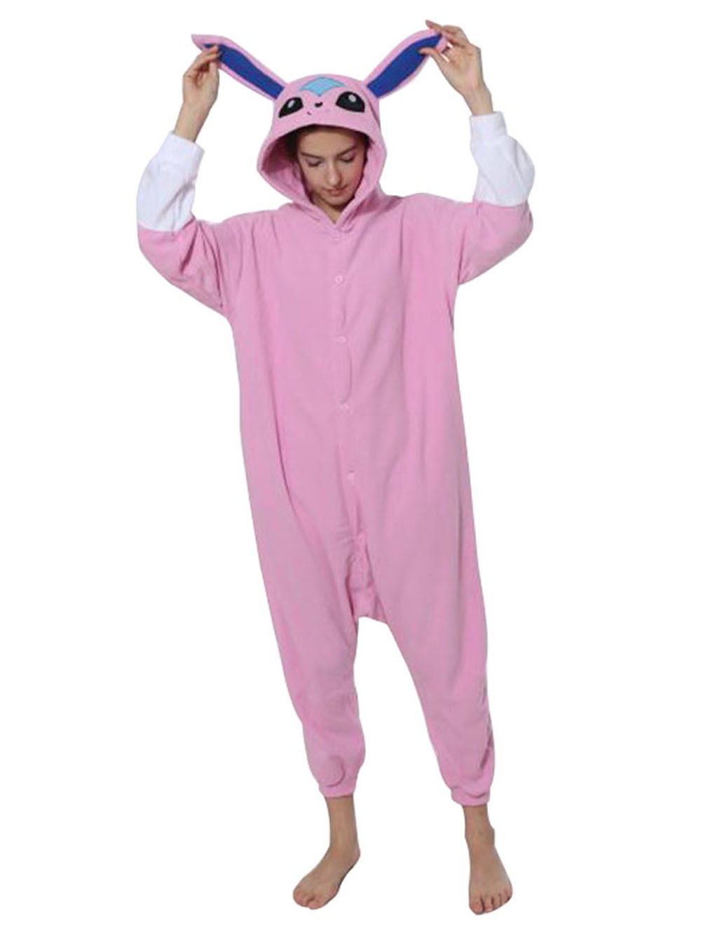 Pokemon Pink Glaceon Eevee Kigurumi Onesie Hoodie Costume Pajamas Sylveon Eevee Pajamas-PajamasFun