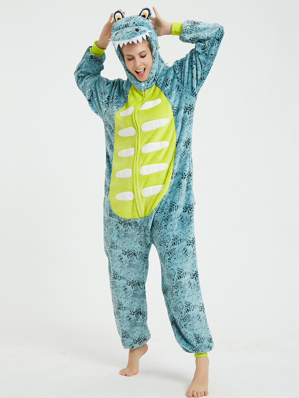 Onesie Kigurumi Pajamas Print Frog Adult's Flannel blue Frog Winter Sleepwear Animal Costume