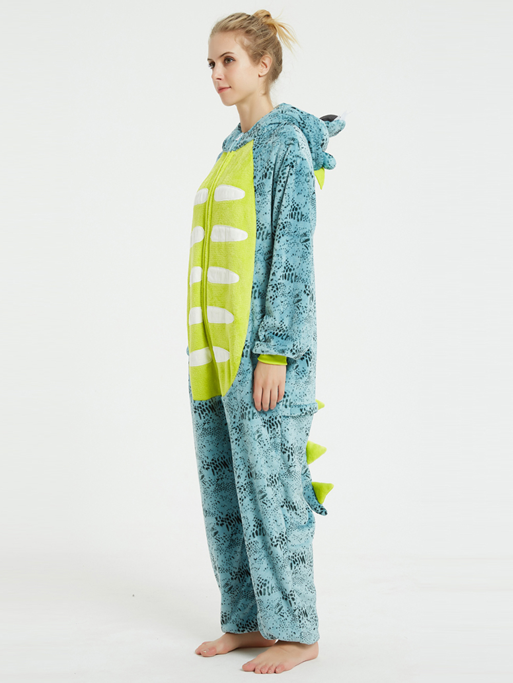 Onesie Kigurumi Pajamas Print Frog Adult's Flannel blue Frog Winter Sleepwear Animal Costume