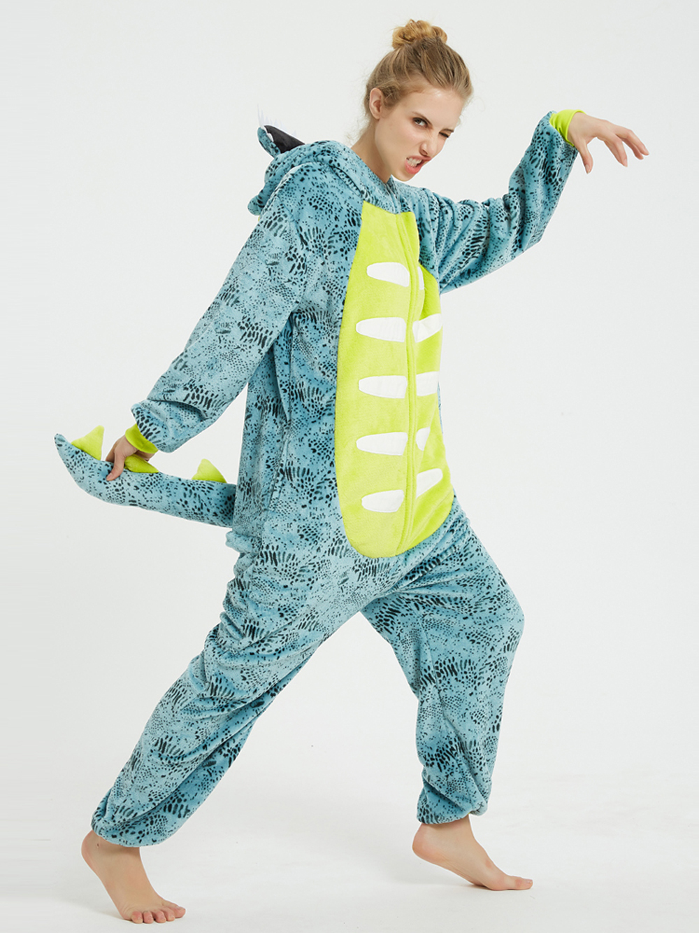 Onesie Kigurumi Pajamas Print Frog Adult's Flannel blue Frog Winter Sleepwear Animal Costume