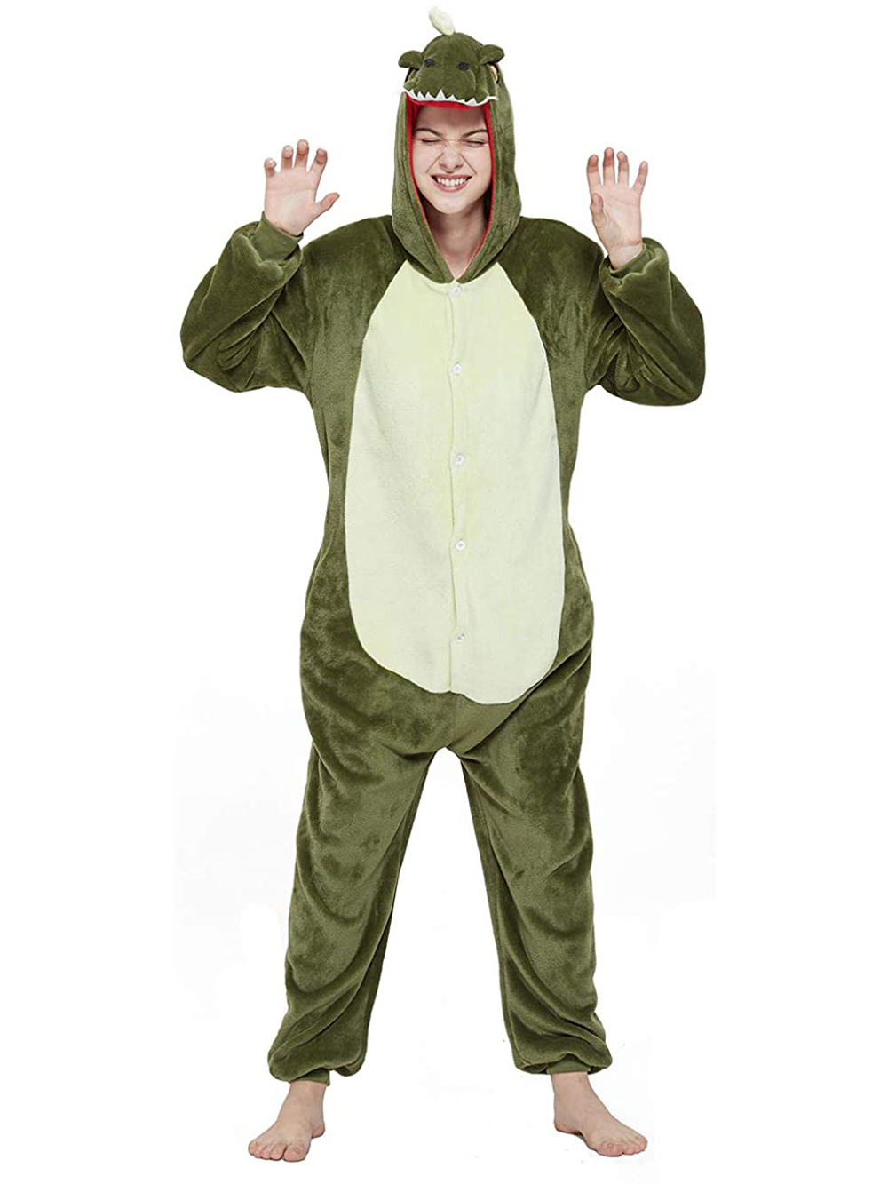 Onesie Kigurumi Pajamas Print New green dinosaur Adult's Flannel Winter Sleepwear Animal Costume
