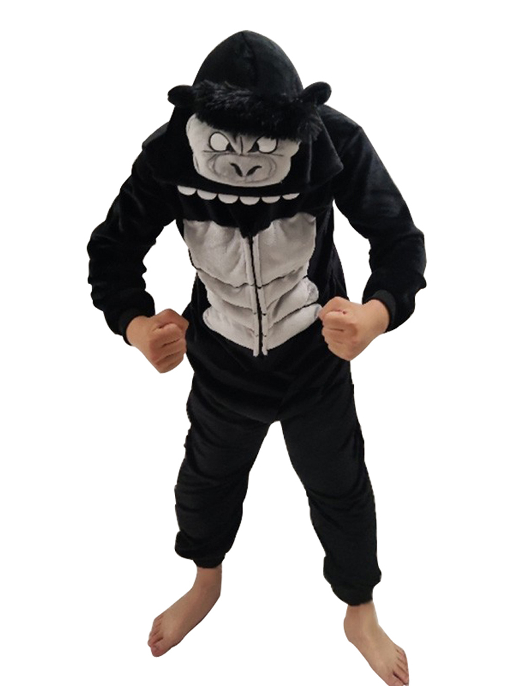 Black King Kong Costume Suit Cartoon Animal Kigurumi Flannel Onesie for Adults
