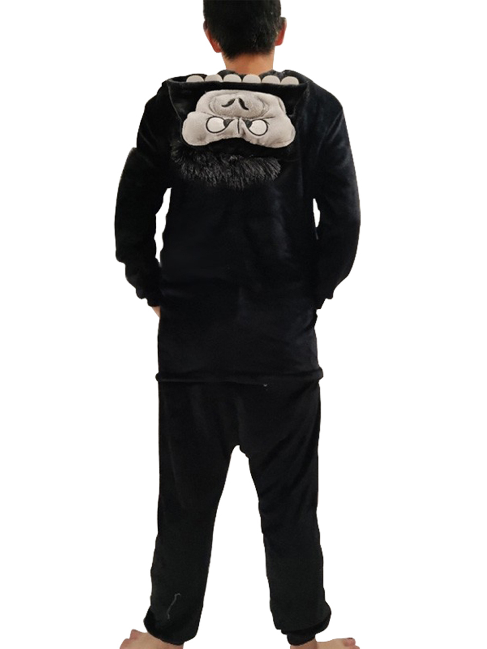 Black King Kong Costume Suit Cartoon Animal Kigurumi Flannel Onesie for Adults