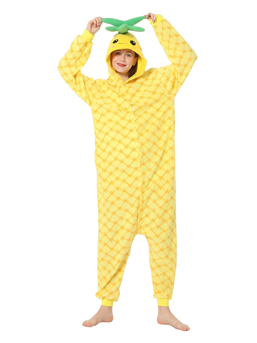 Pineapple Fruit Cartoon Kigurumi Onesies Cozy Fleece Pajamas Costume for Adults