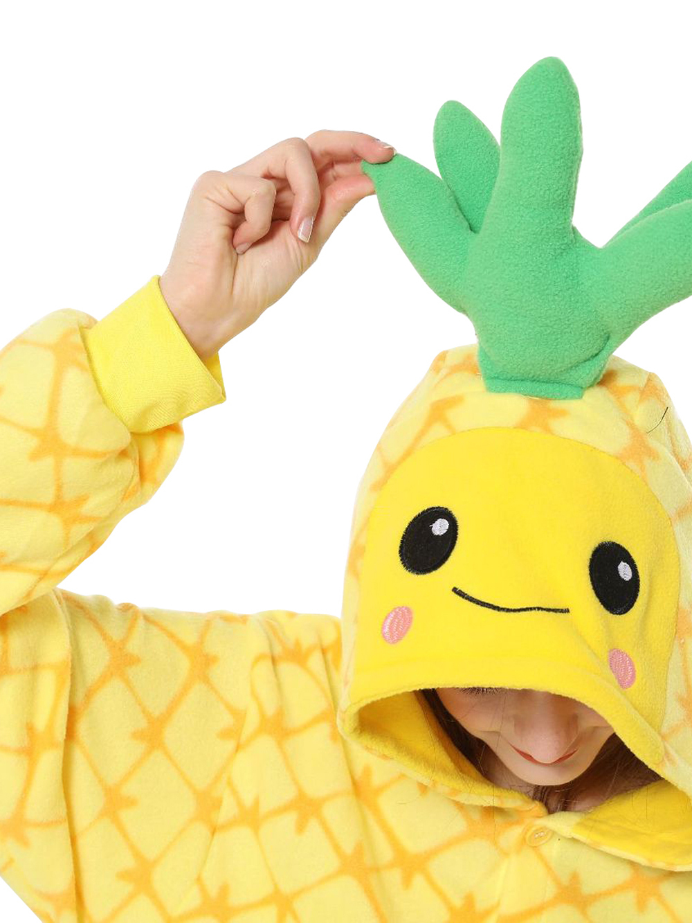 Pineapple Fruit Cartoon Kigurumi Onesies Cozy Fleece Pajamas Costume for Adults