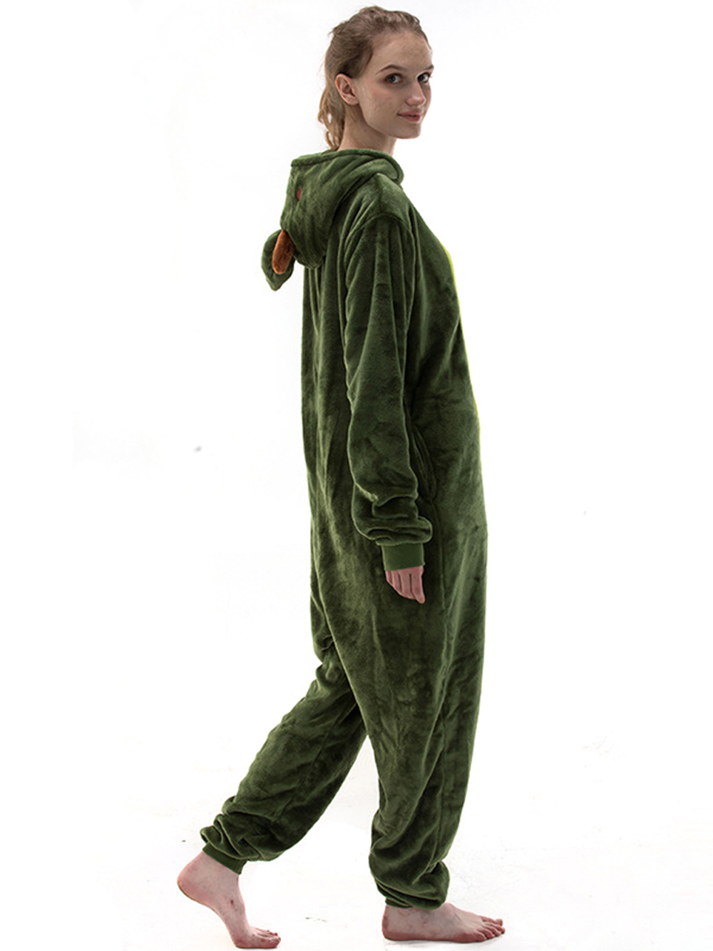 Avocado Fruit Cartoon Kigurumi Onesies Cozy Fleece Pajamas Costume for Adults