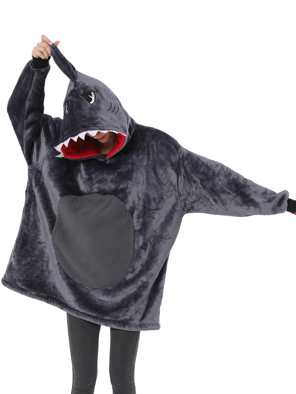 Grey Shark Animals Costume Keep Warm Cozy Lazy TV Blanket Pajamas