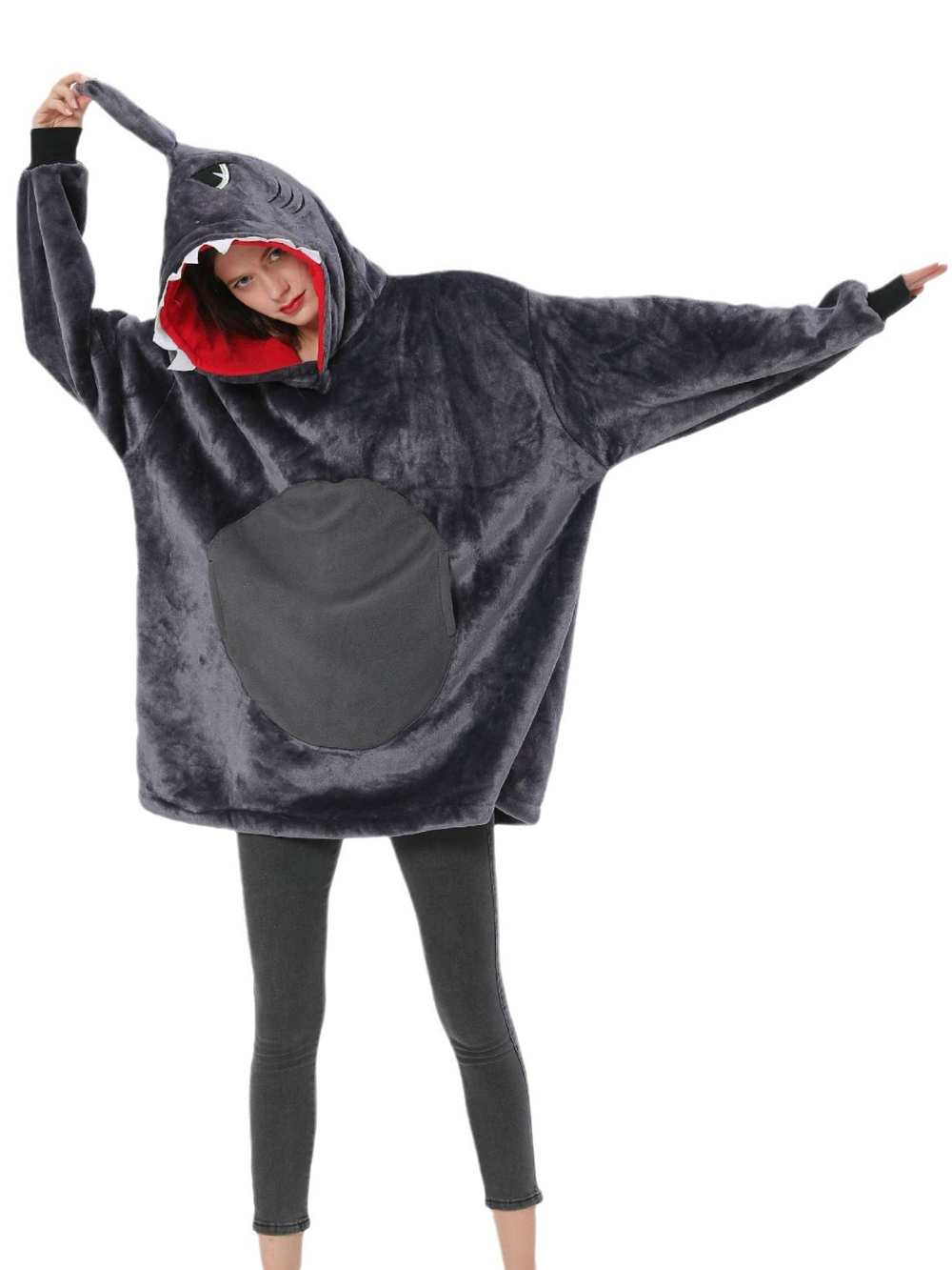Grey Shark Animals Costume Keep Warm Cozy Lazy TV Blanket Pajamas